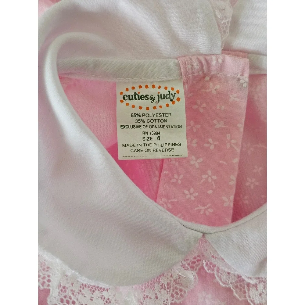 Cuties by Judy Girls Pink Floral Lace Peter Pan Collar Dress Sz 4 Vintage Style‎